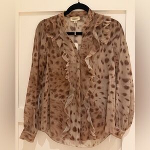 L’agence Nadine Leopard Print Ruffle Blouse